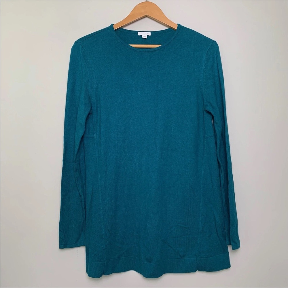 J.Jill Sweater Tunic Top-Teal Green-Long Sleeve Pullover-Size Small
